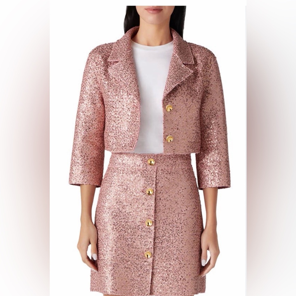 St. John Bonded Sequin Knit Short Jacket In Pink